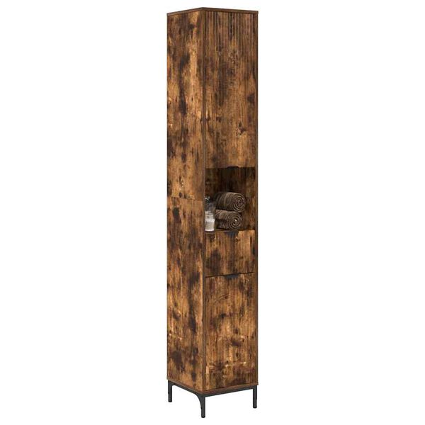 vidaXL Badezimmerschrank mit T&uuml;r Ger&auml;ucherte Eiche 31,5 x 33 x 190 cm