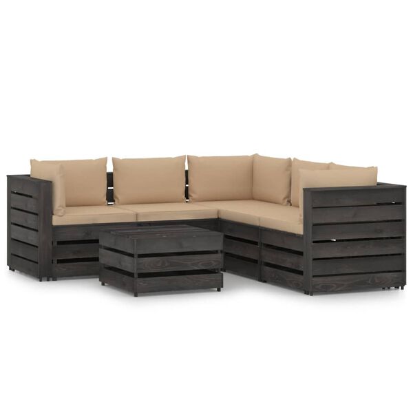 vidaXL 6-tlg. Garten-Lounge-Set mit Kissen Grau Impr&auml;gniertes Holz