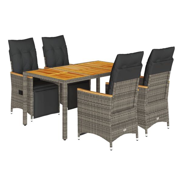 vidaXL 5-tlg. Garten-Bistro-Set mit Kissen Grau Poly Rattan