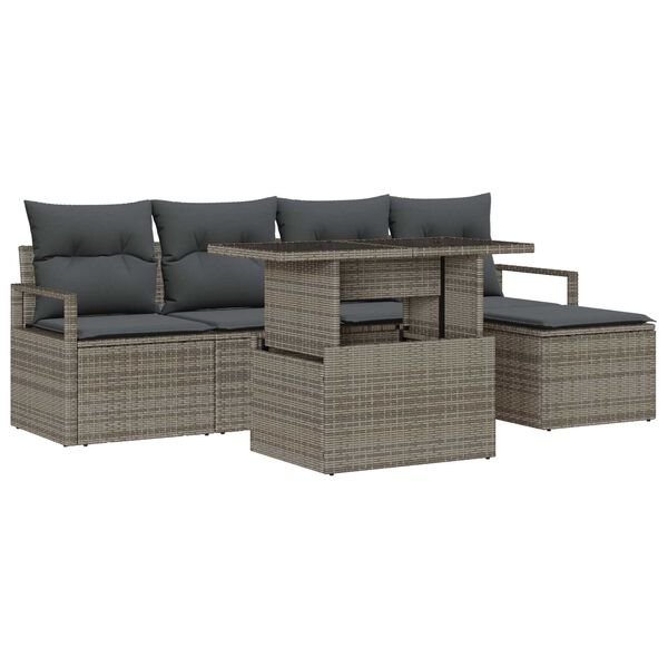 vidaXL Garten-Sofa-Set mit Speicher 6 pcs Grau Poly Rattan