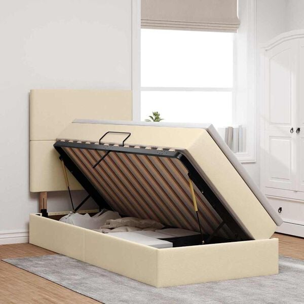 vidaXL Bett mit Stauraum und LED mit LED Creme 100 x 200 cm Polyester