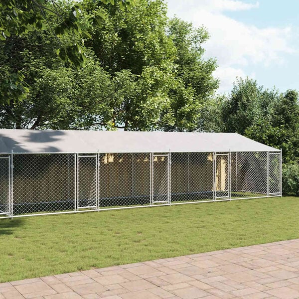 vidaXL Hundezwinger mit Dach und Türen Grau 12x2x2 m Verzinkter Stahl
