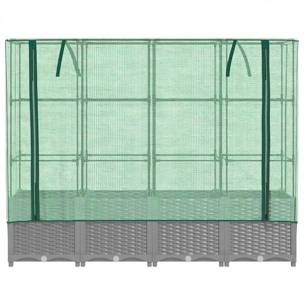 vidaXL Hochbeet mit Gew&auml;chshaus-Aufsatz Rattan-Optik 160x40x138 cm