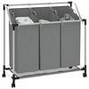 vidaXL Wäschekorb mit Rollen 3 Fächer Grau
