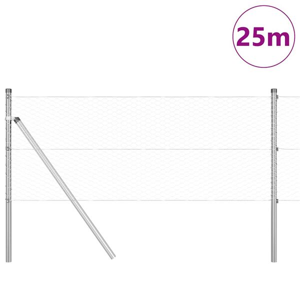 vidaXL Zaunpfosten Silber 25 x 0,6 m (25 mm Maschenweite) Stahl