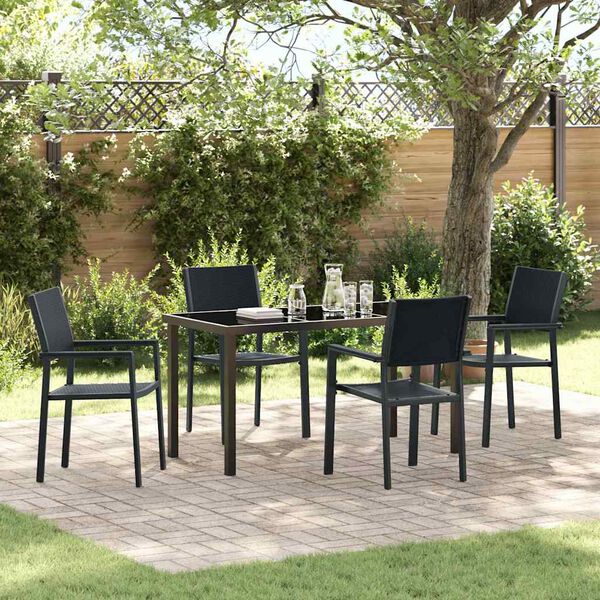 vidaXL Garten Essgruppe 5 pcs Schwarz Pulverbeschichteter Stahl