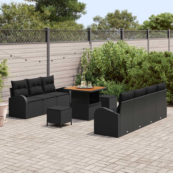 vidaXL Garten-Sofa-Set mit Kissen mit Speicher 10 pcs Schwarz