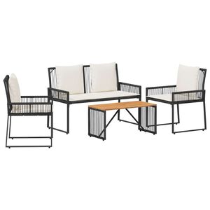 vidaXL Gartenm&ouml;bel Set 4 Stk. Schwarz und Cremewei&szlig; Poly-Rattan