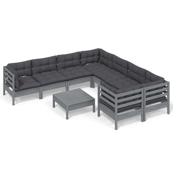 vidaXL 9-tlg. Garten-Lounge-Set mit Kissen Grau Kiefernholz
