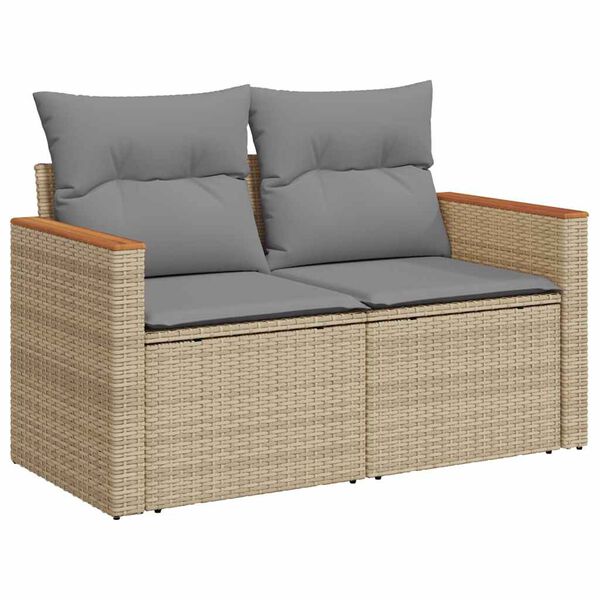vidaXL 8-tlg. Garten-Sofagarnitur mit Kissen Beige Poly Rattan Akazie