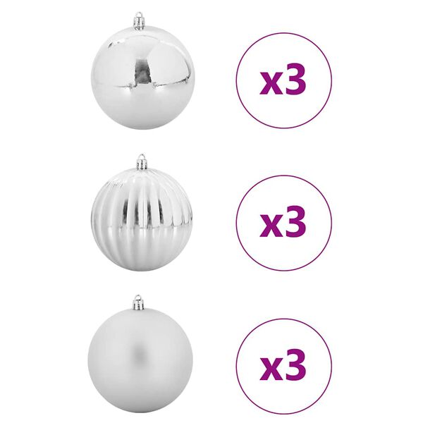 vidaXL Weihnachtskugeln Set XL 9 pcs Silber Kunststoff