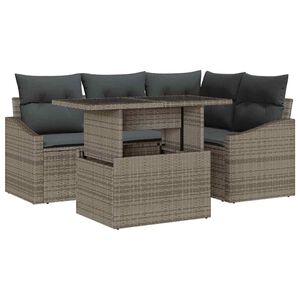 vidaXL Gartensofa-set mit Kissen mit Speicher 5 pcs Grau Poly-Rattan