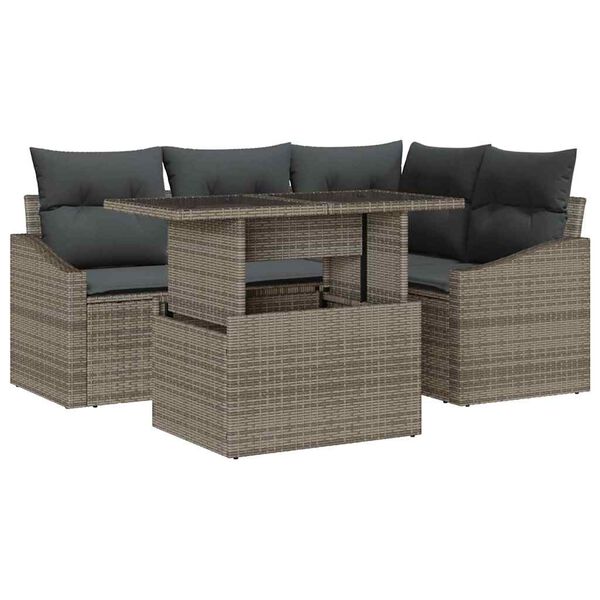 vidaXL Gartensofa-set mit Kissen mit Speicher 5 pcs Grau Poly-Rattan