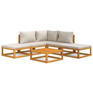 vidaXL 6-tlg. Garten-Lounge-Set mit Hellgrauen Kissen Massivholz