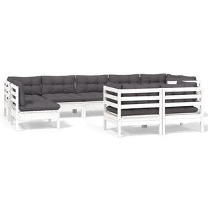 vidaXL 9-tlg. Garten-Lounge-Set mit Kissen Wei&szlig; Kiefer Massivholz