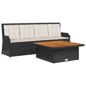vidaXL 3-tlg. Garten-Sofagarnitur mit Kissen Schwarz Poly Rattan