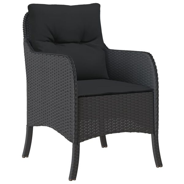 vidaXL 3-tlg. Garten-Essgruppe mit Kissen Schwarz Poly Rattan