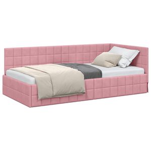 vidaXL Eckbettgestell mit Kopfteil Rosa 90 cm x 200 cm Samt