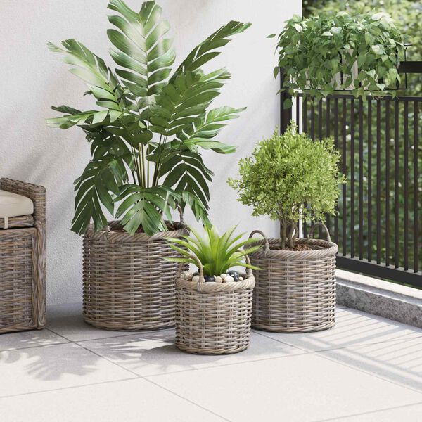vidaXL Blumentopfkorb mit Speicher 3 pcs Kubu Grau Kubu Rattan