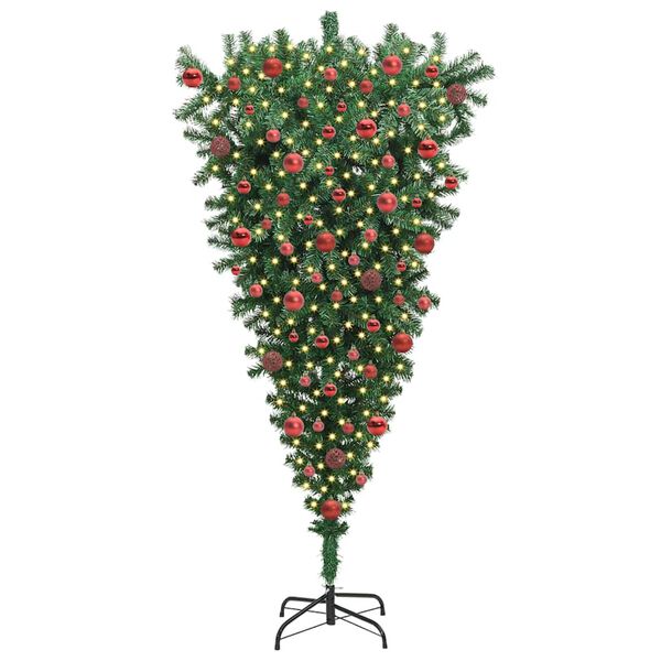 vidaXL Umgedrehter Kunst Weihnachtsbaum mit Kugelset Gr&uuml;n 180 cm PVC