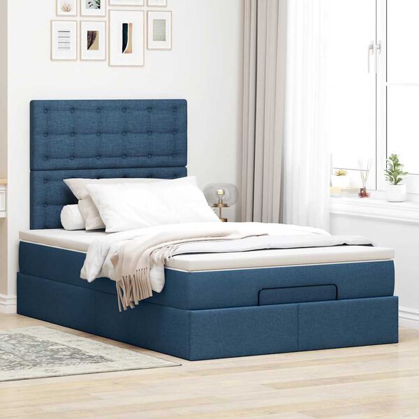 vidaXL Ottoman-Bett mit Matratze & LEDs Blau 120x200 cm Stoff