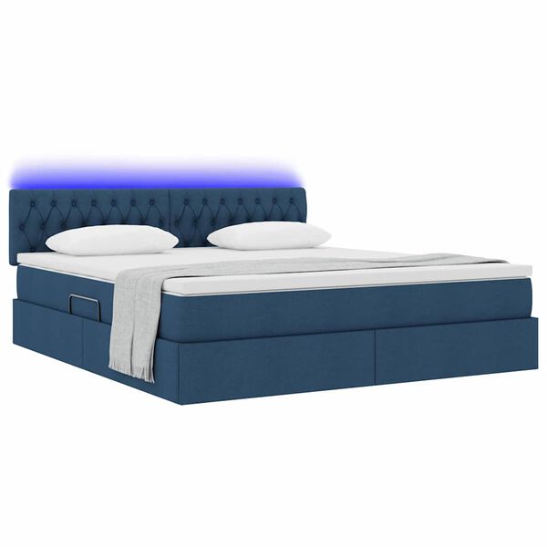 vidaXL Bett mit Stauraum und LED mit Matratze Blau 160 x 200 cm Stoff