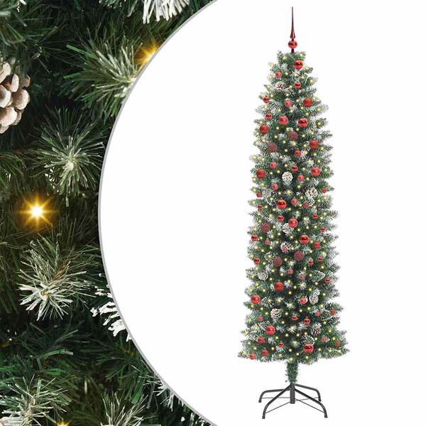 vidaXL K&uuml;nstlicher schlanker Weihnachtsbaum Gr&uuml;n und Wei&szlig; 210 cm