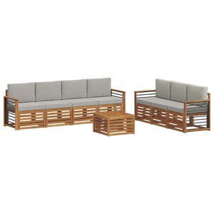 vidaXL Sofagarnituren 8 pcs Nat&uuml;rlich und Hellgrau Massivholz Akazie