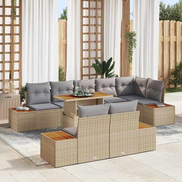 vidaXL Garten-Sofa-Set mit Speicher 9 pcs Beige Poly Rattan