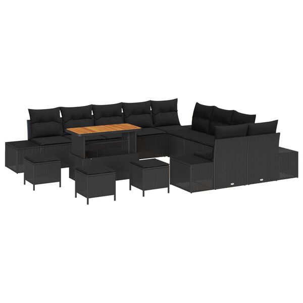 vidaXL Garten-Sofa-Set mit Kissen 14 pcs Schwarz Poly Rattan