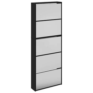 vidaXL Schuhschrank mit Spiegel 5 F&auml;cher Schwarz 63x17x169,5 cm