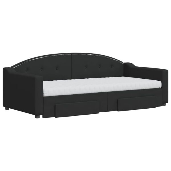 vidaXL Tagesbett Ausziehbar mit Schubladen Schwarz 90x190 cm Stoff