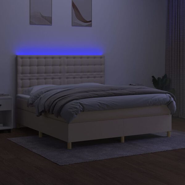 vidaXL Boxspringbett mit Matratze & LED Creme 180x200 cm Stoff