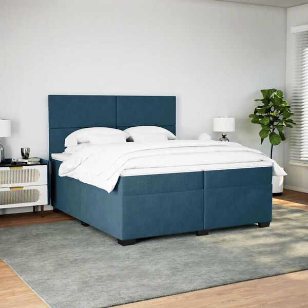 vidaXL Boxspringbett mit Matratze Blau 200x200 cm Samt