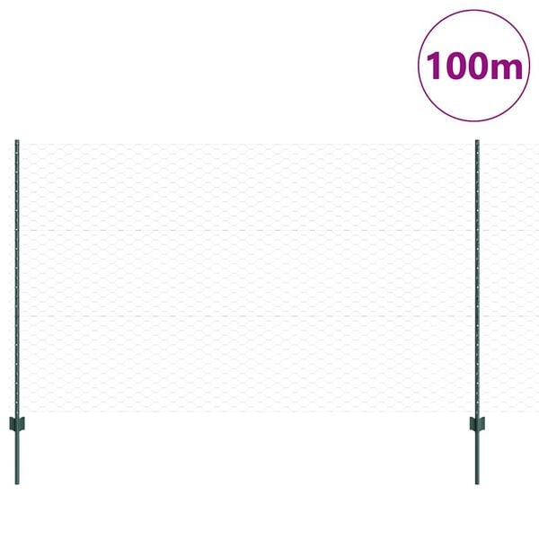 vidaXL Zaun mit Pfosten Gr&uuml;n 1,4 x 100 m Stahl und PVC