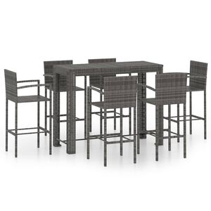 vidaXL 7-tlg. Garten-Bar-Set mit Armlehnen Poly Rattan Grau