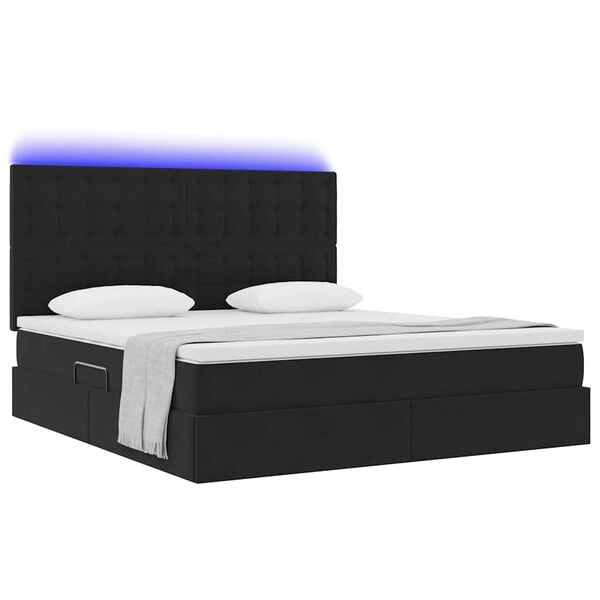 vidaXL Bett mit Stauraum und LED mit LED Schwarz 180 x 200 cm Samt