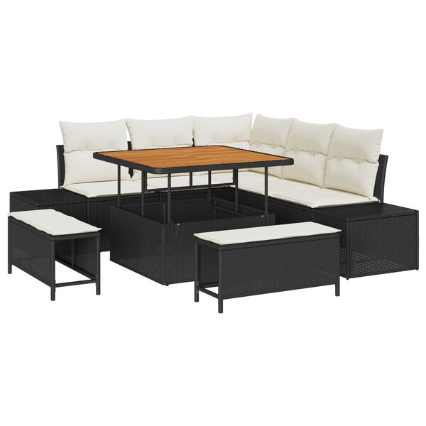 vidaXL Gartensofa-set mit Kissen 8 pcs Schwarz Poly Rattan