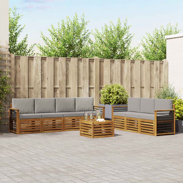 vidaXL Sofagarnituren 8 pcs Nat&uuml;rlich und Hellgrau Massivholz Akazie