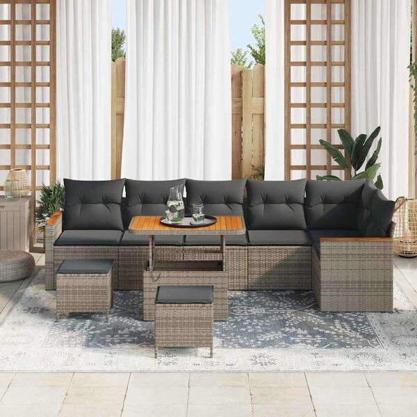 vidaXL Garten-Sofa-Set mit Kissen mit Speicher Grau Poly Rattan