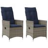 vidaXL Gartenst&uuml;hle Verstellbar 2 Stk. mit Kissen Grau Poly Rattan