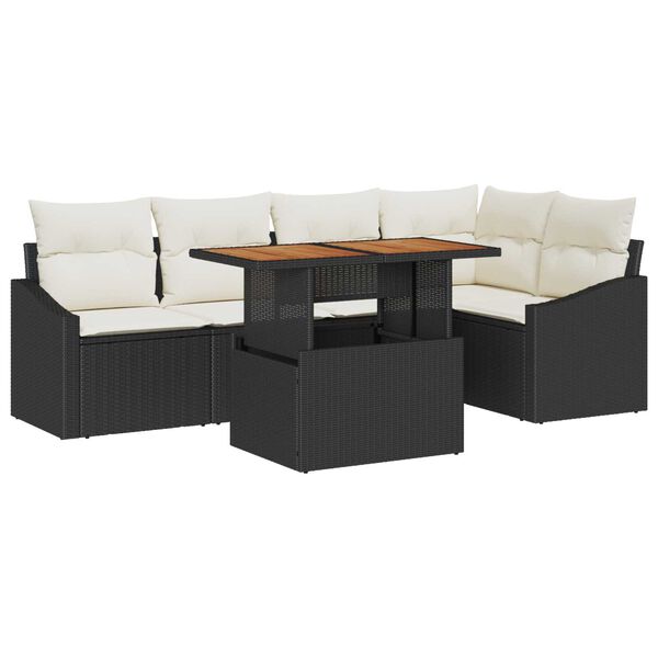 vidaXL Garten-Sofa-Set mit Speicher 6 pcs Schwarz Poly Rattan