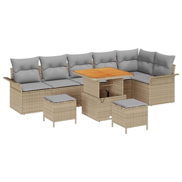 vidaXL Garten-Sofa-Set mit Kissen mit Kissen 9 pcs Beige und Hellgrau