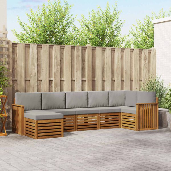 vidaXL Ecksofa Set 7 pcs Nat&uuml;rlich und Hellgrau Massivholz Akazie