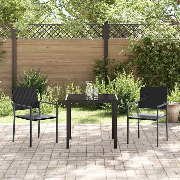 vidaXL Garten Essgruppe 3 pcs Schwarz PE-Rattan