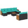 vidaXL 10-teiliges Gartensofa-Set mit Kissen, schwarzes Polyrattan