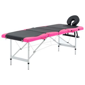 vidaXL Massageliege Klappbar 4-Zonen Aluminiumgestell Schwarz und Rosa
