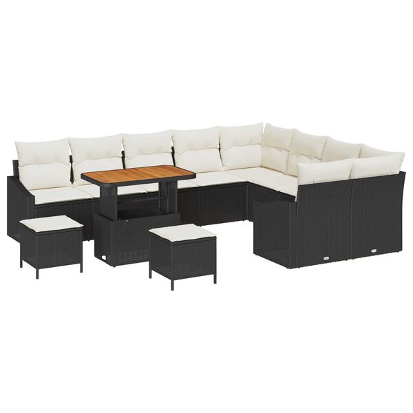 vidaXL Gartensofa-set mit Kissen 12 pcs Schwarz Poly-Rattan