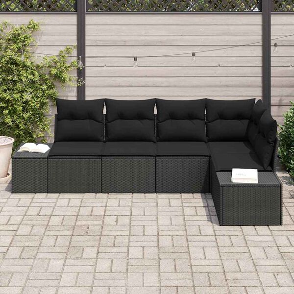 vidaXL Gartensofa-set mit Speicher 5 pcs Schwarz Poly-Rattan