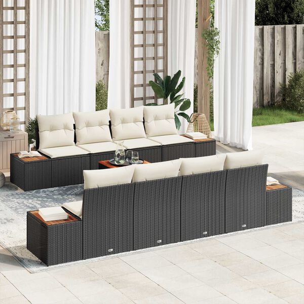 vidaXL Garten-Sofa-Set mit Kissen 9 pcs Schwarz Poly Rattan